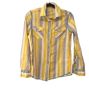 Arnold Zimberg Hollywood California Yellow Striped Button Down Shirt Mens Medium